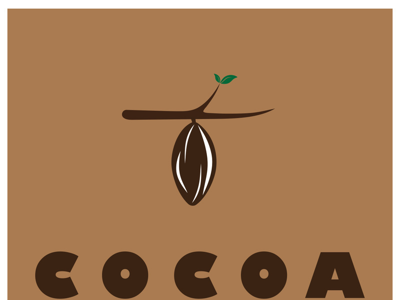 cocoa logo,cocoa bean,cocoa tree,cocoa branches and leaves,chocolate mix on white background,vintage,modern,simple,minimalist icon illustration template design vector