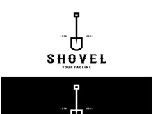 Shovel logo for agriculture, excavation,building, mining foundation. gardening vector set design with leaves