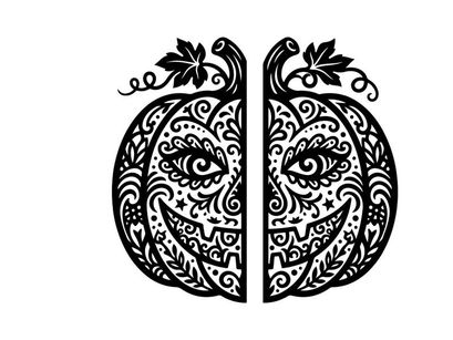 Intricate Halloween Pumpkin Face Tattoo Design for Body Art