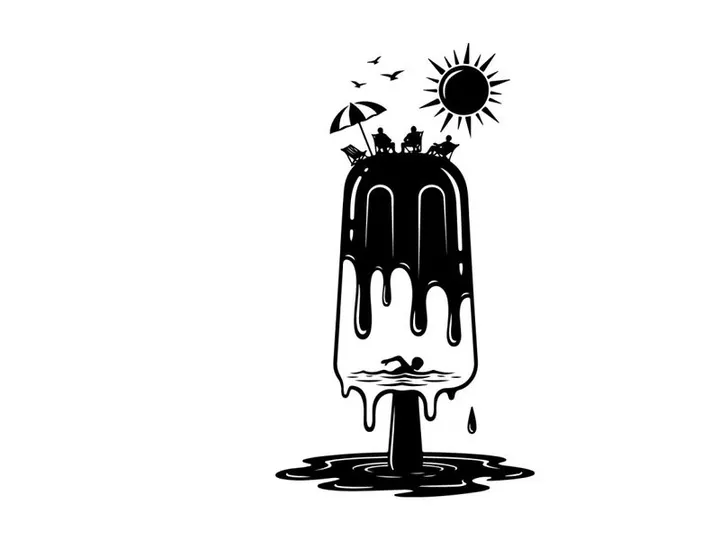 Melting ice cream silhouette on a hot summer day