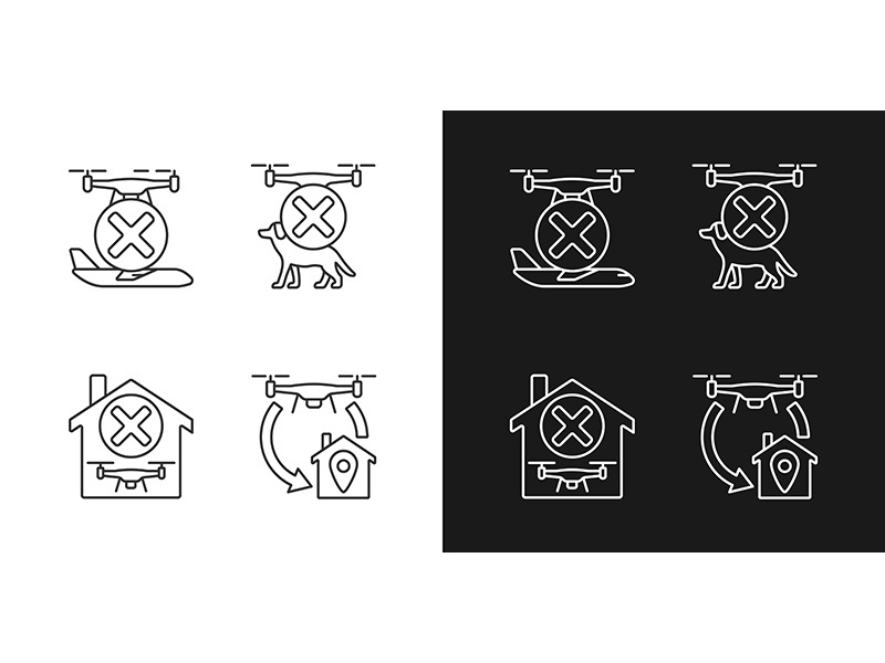 Drone instruction linear manual label icons set for dark and light mode
