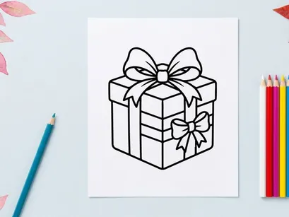 Weihnachts-Geschenkbox-Linienkunst-Icon mit dekorativen Bändern und Schleifen für Weihnachtsdesign.