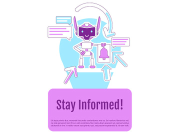 Online notification bot poster flat silhouette vector template preview picture