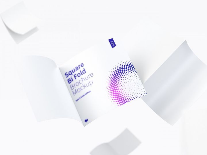 FREE Square Bi Fold Brochure Mockup, Floating 3K