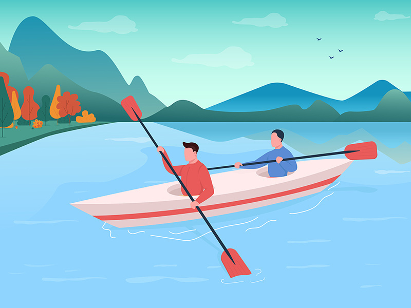 Kayaking flat color vector illustration