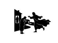 Silhouette of man gesturing dramatically to another figure