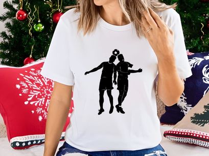 Two soccer players in mid air competing for a header