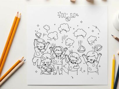 Happy children celebrating Holi festival with colors vector illustration