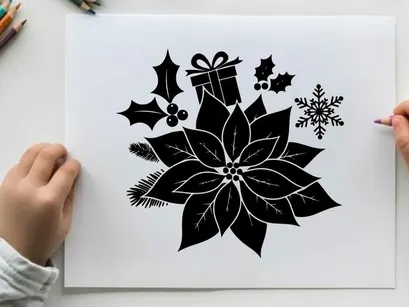 holiday poinsettia gift box vector illustration
