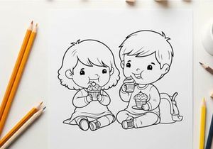 Children eating ice cream vector illustration flat design