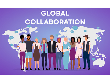 Global collaboration poster vector template preview picture