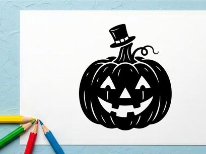 Halloween Pumpkin with Jack-o'-Lantern Face and Top Hat