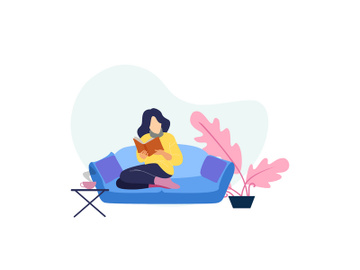 A girl reading  book on sofa preview picture
