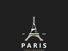 Tower Paris france Black Silhouette logo design template Illustration