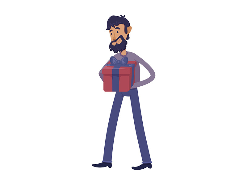 Man holding gift box flat cartoon vector illustration