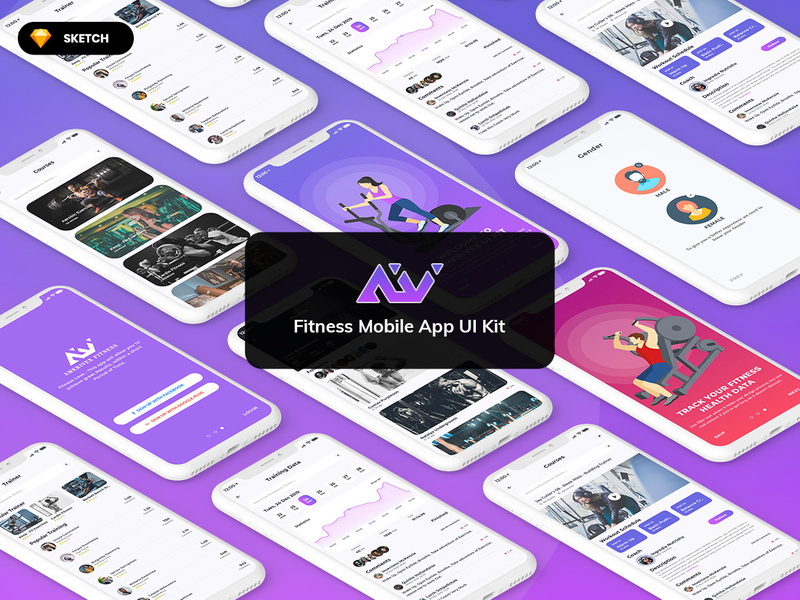 Amerivex-Fitness Mobile App Template UI Kit Light Version (SKETCH)