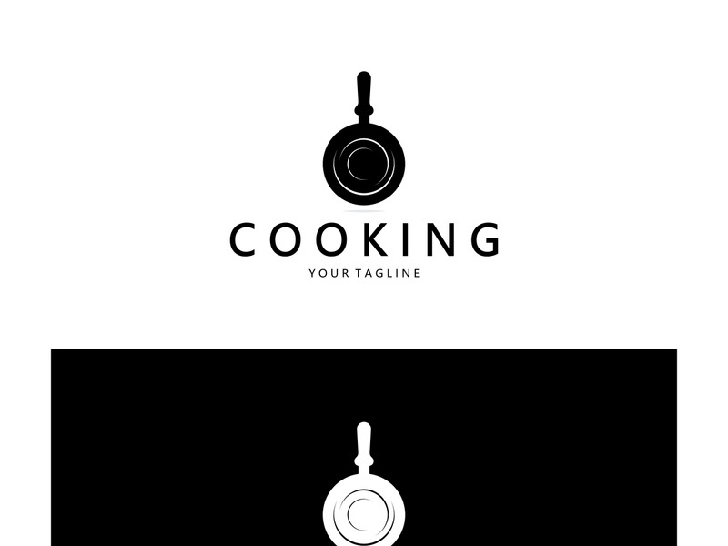 frying pan and spatula logo, kitchen cooking equipment, for business, company, restaurant