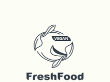 Fresh food logo healthy product badge or label food and drink market, vegan, nature organic premium quality design