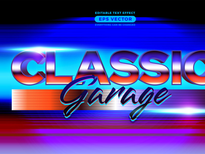 Classic garage text effect style with retro vibrant theme realistic neon light concept for trendy flyer, poster and banner template promotion