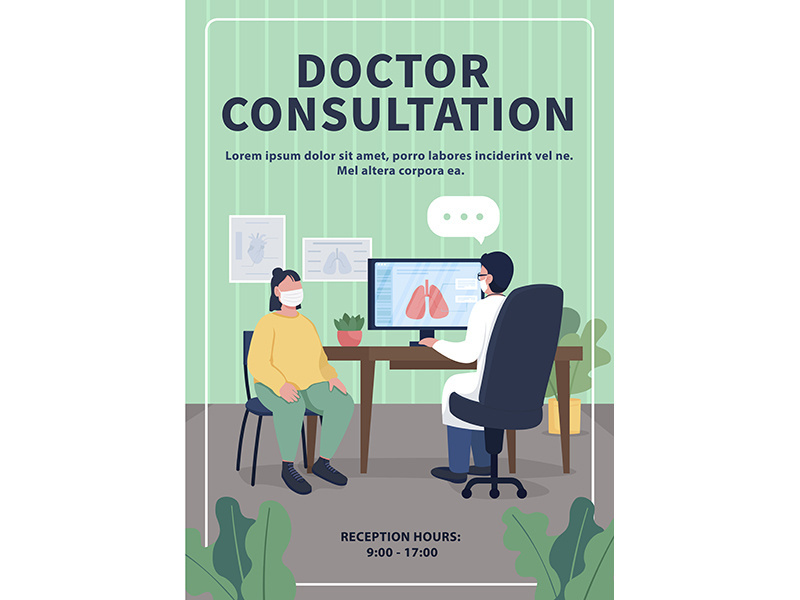 Doctor consultation poster flat vector template