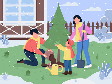 Family plant tree semi flat vector illustration preview picture