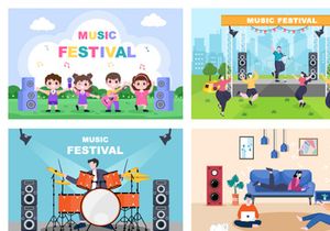 20 Music Festival Live Singing Performance Vector Illustration