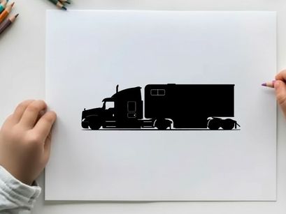 Black silhouette of a large semi truck and trailer combination