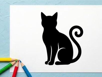 Silhouette Kucing Melengkung dengan Ekor dalam Posisi Duduk