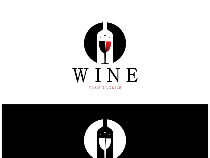 Wine logo with wine glasses and bottles.for night clubs,bars,cafe and wine shops.