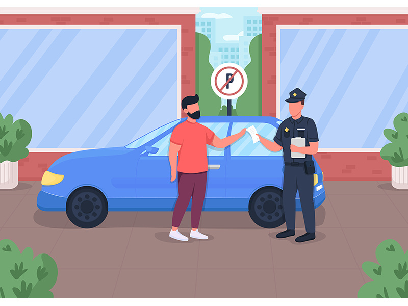 Traffic ticket flat color vector illustration