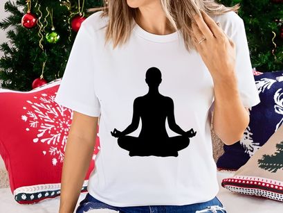 Silhouette person meditating peacefully in lotus pose minimalist black
