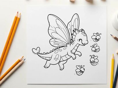 Cute dragonfly with bunnies flying vector illustration