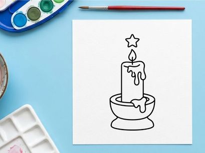Melting Halloween candle with dripping wax and star topper. Spooky decorative candle illustration for festive autumn events.