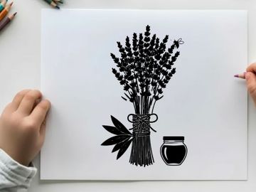 Silhouette of lavender bouquet and honey jar illustration preview picture