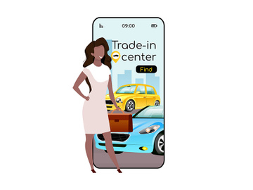 Trade in center cartoon smartphone vector app screen preview picture
