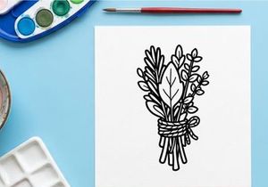 Hand-drawn Halloween olive branch bouquet tied with twine. Spooky autumn botanical illustration for seasonal decor and crafts.