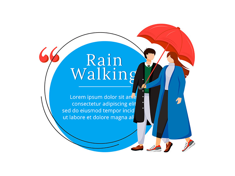 Rain walking flat color vector character quote