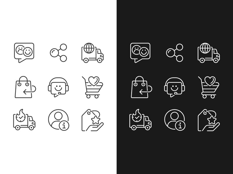 Online shopping assistance pixel perfect linear icons set