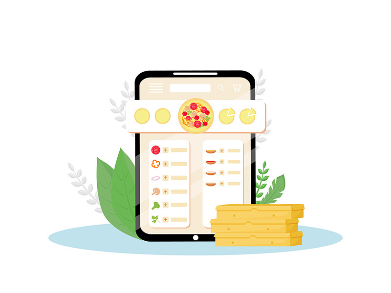 Pizza constructor mobile application flat concept vector illustration
