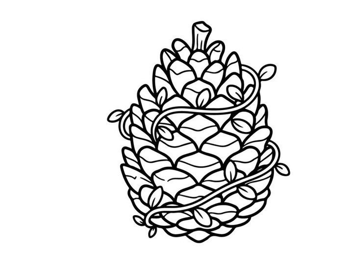 Ilustração decorativa de pinha para temas natalinos ou naturais. Desenho botânico artístico de uma pinha, ideal para designs sazonais ou naturais.