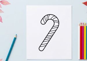 Candy cane line art illustration for Christmas holiday design and festive winter decor