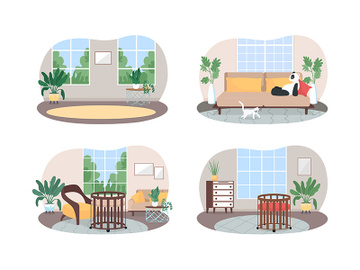 Living home space for family 2D vector web banner, poster set preview picture