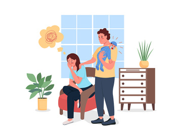 Depressed mother with husband and baby flat color vector detailed characters preview picture