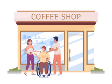 Friends drinking coffee semi flat color vector characters preview picture