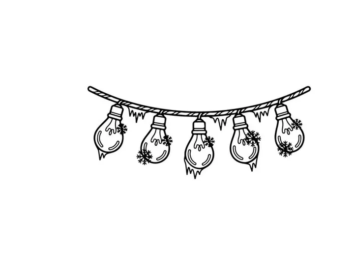 Hand drawn string of light bulbs with snowflakes and icicles