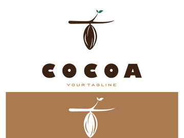 cocoa logo,cocoa bean,cocoa tree,cocoa branches and leaves,chocolate mix on white background,vintage,modern,simple,minimalist icon illustration template design vector preview picture