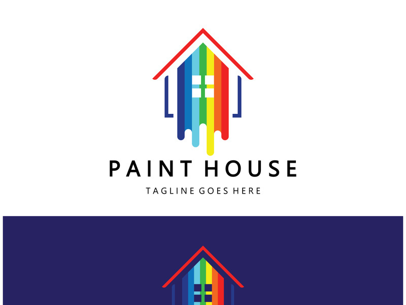 logo icon illustration house paint with a blend of brushes and rollers for house wall paint design, minimalist house, painting, interior, building, property business, wallpaper, vector concept