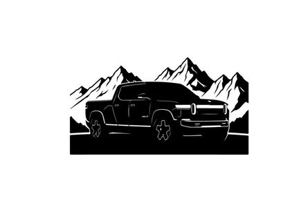 Silhouette of a pickup truck in front of majestic mountain range silhouette
