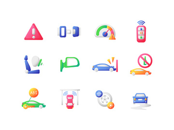 Driving safety vector flat color icon set preview picture