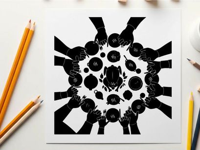 Silhouette of hands holding plates in a circular formation